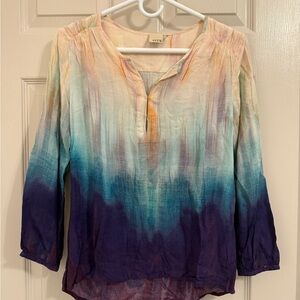 Ecru Cream and White 3/4 Sleeve Mandarin Collar Blouse